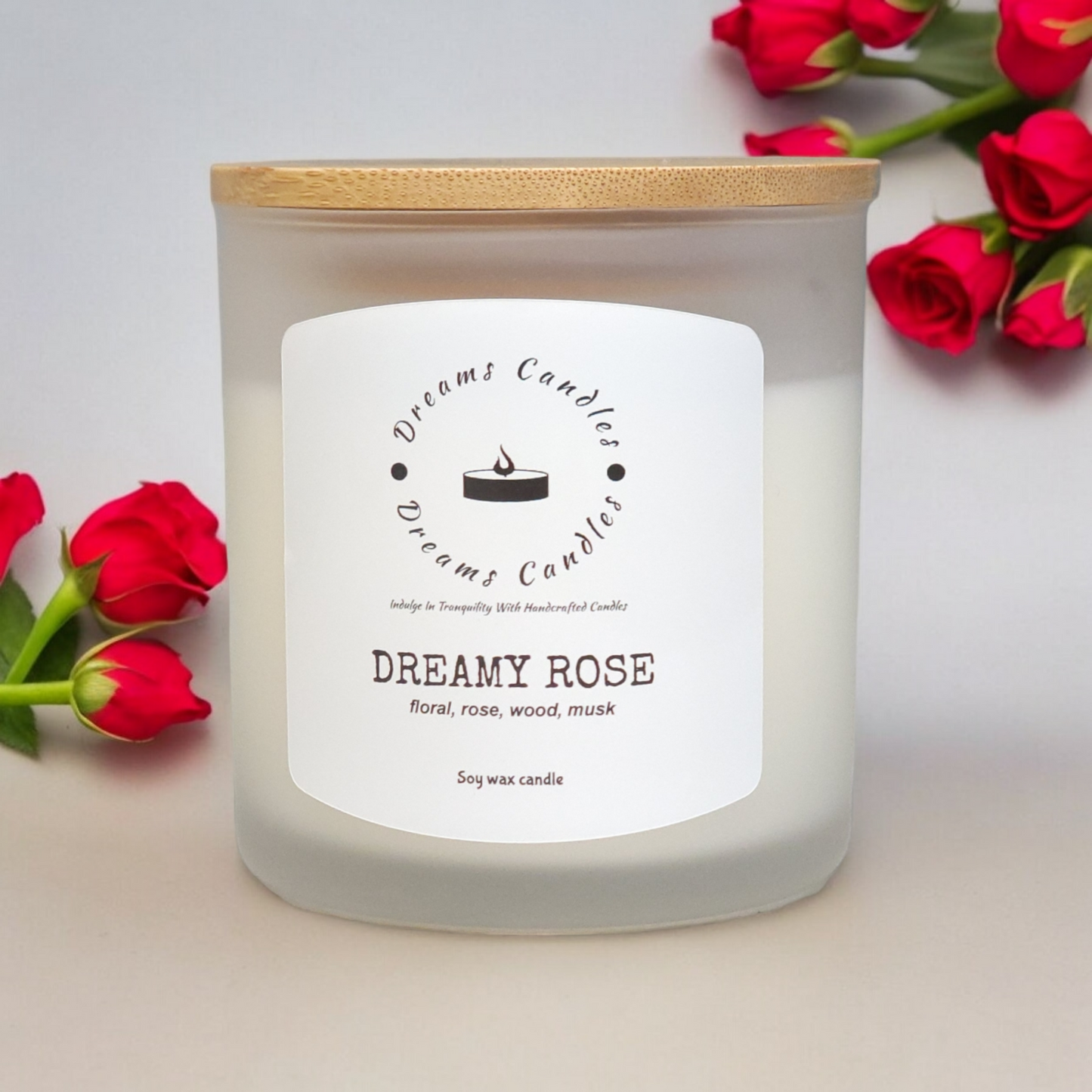 Dreamy Rose soy candles, Large Size closeup