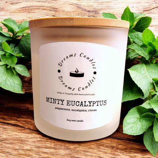 Minty Eucalyptus candle, featuring invigorating mint and eucalyptus scent, a perfect gift for the holiday season