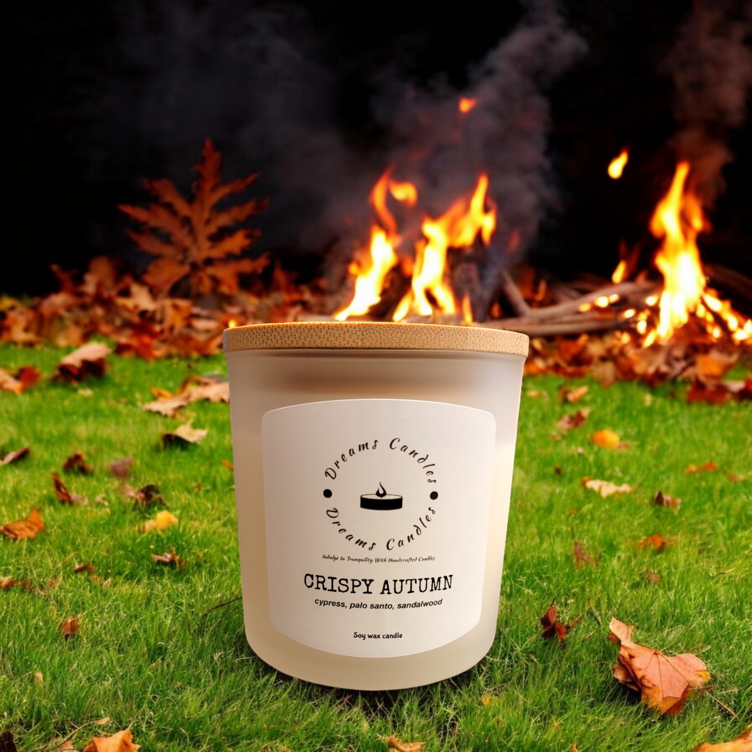 Crispy Autumn candle with earthy, woodsy fragrance for a cozy, seasonal hoilday ambiance