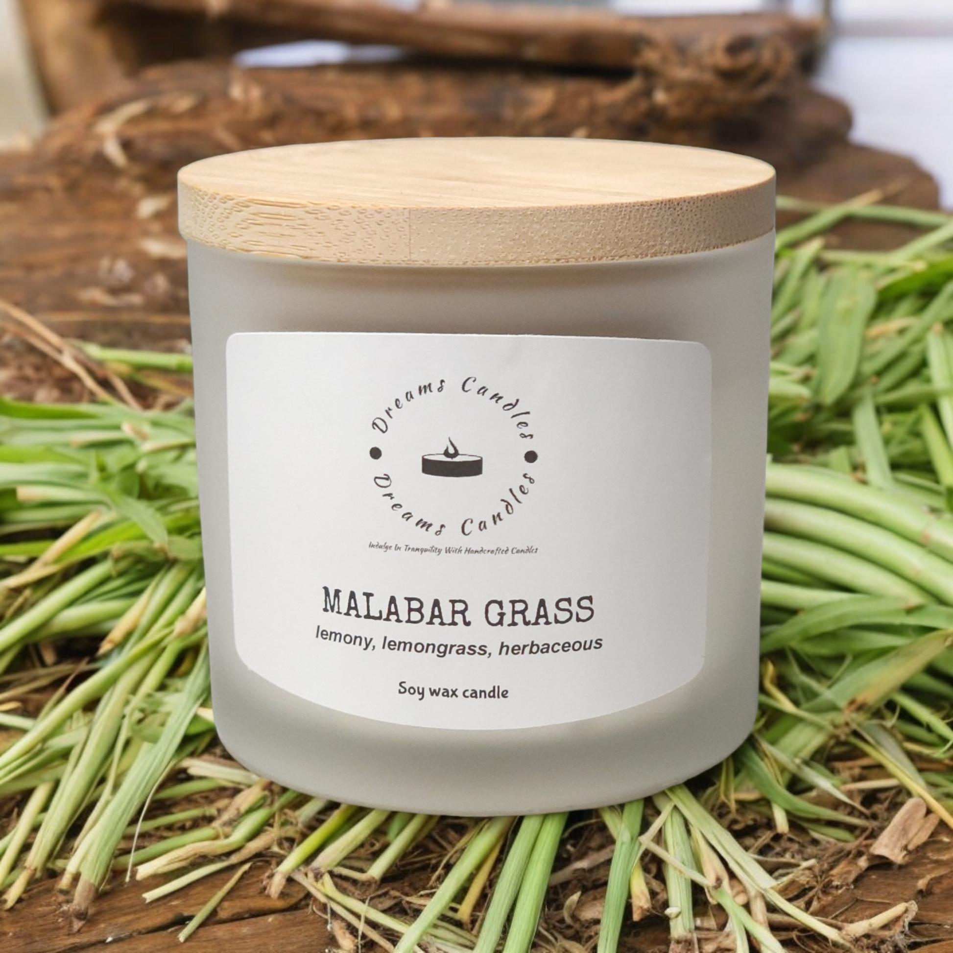 Malabar Grass soy candles, Small Closeup