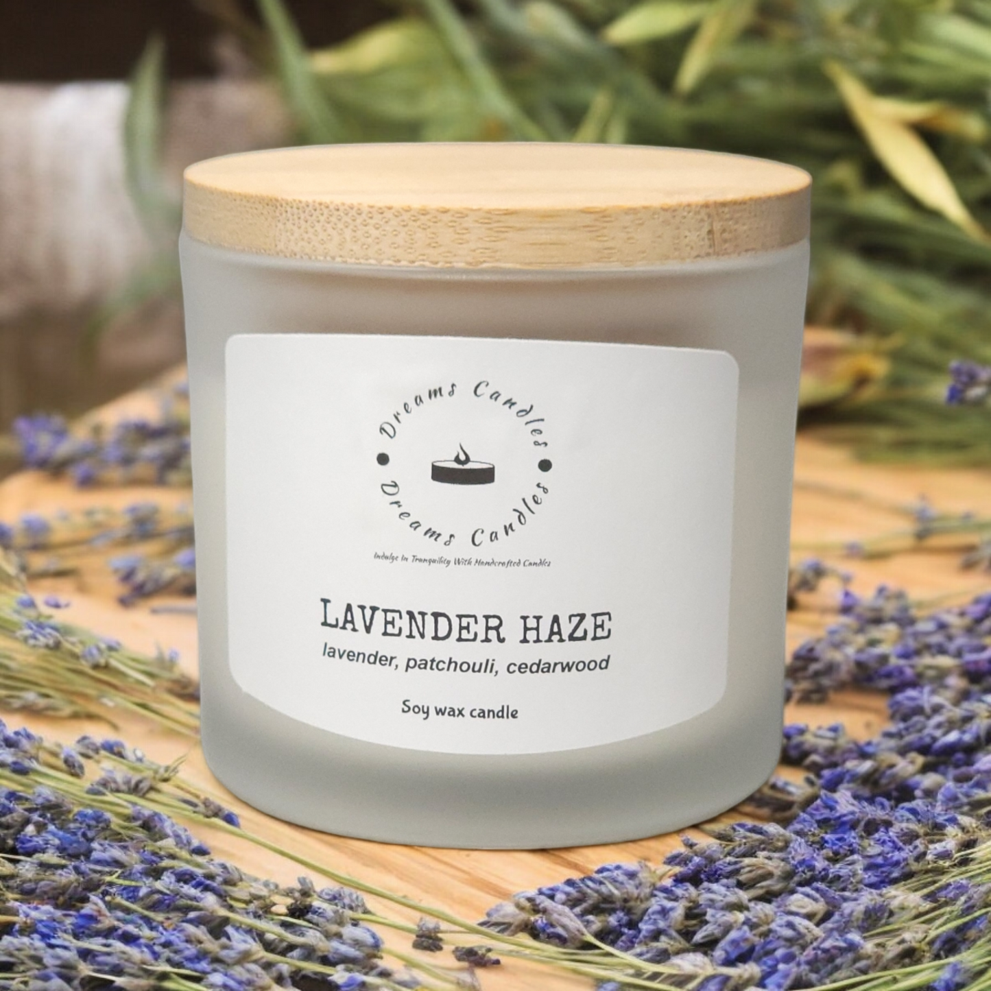 Lavender Haze soy candles, Small closeup